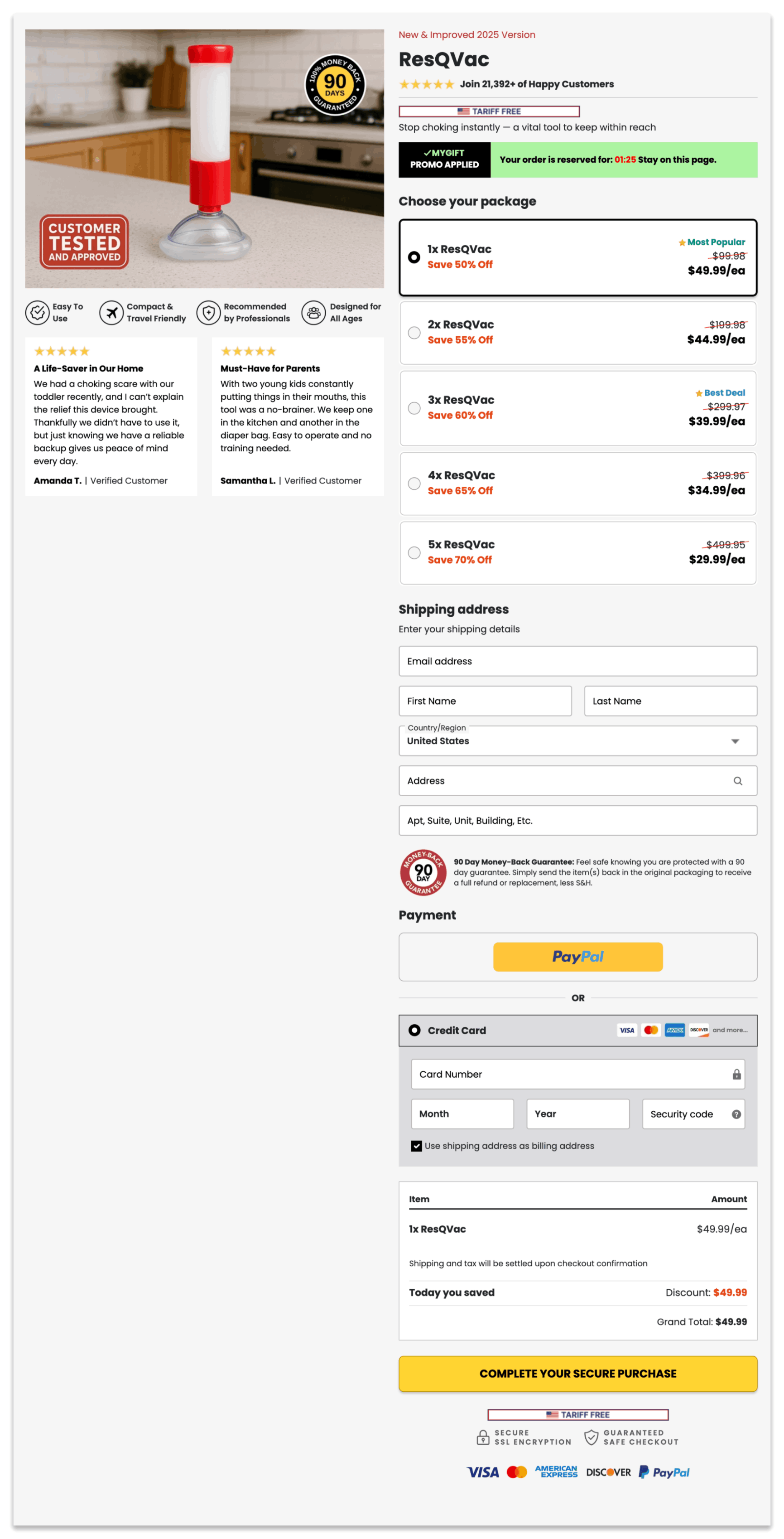 ResQVac checkout page